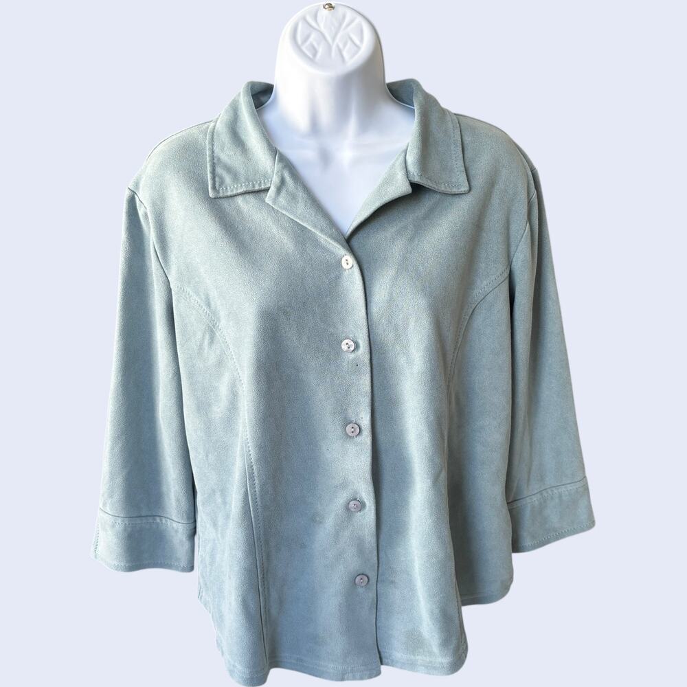 Kathy Ireland L Casual Button-Up Shirt Green Regular Fit